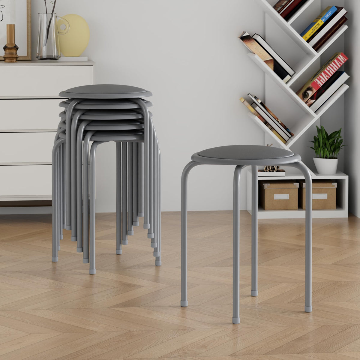 Grey 17 Inch Padded Steel Stacking Stools L87799