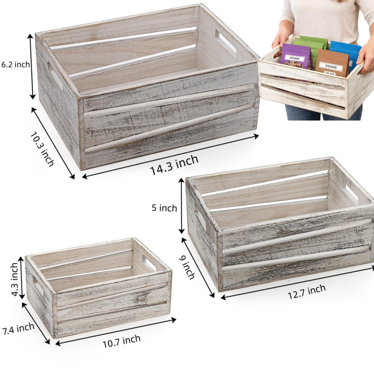 3 Pack Wooden Storage Crates with Handles A802