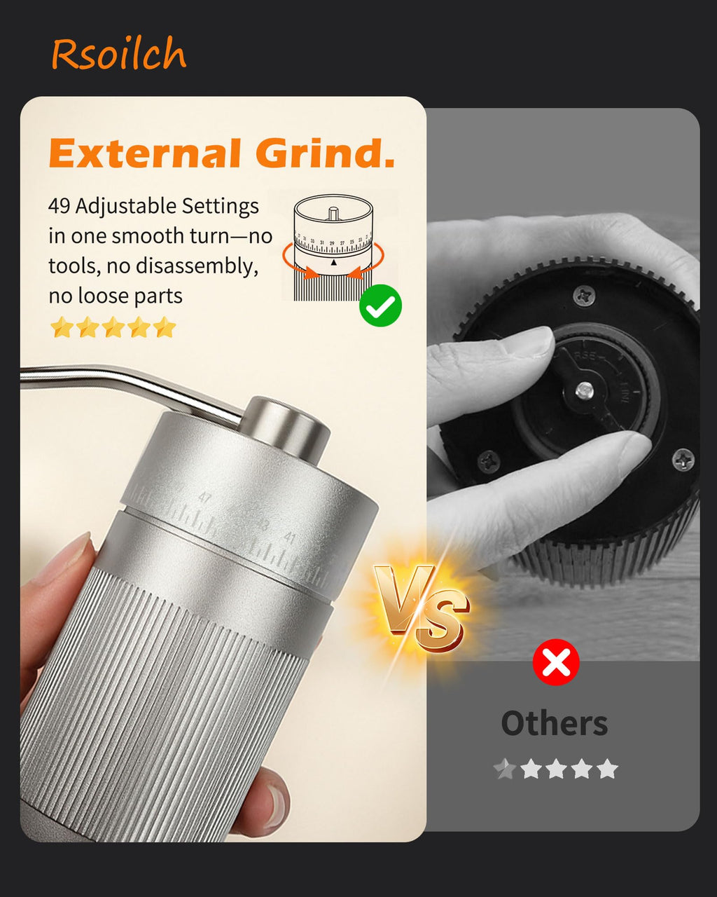 Manual Stainless Steel Conical Burr Coffee Grinder L2298