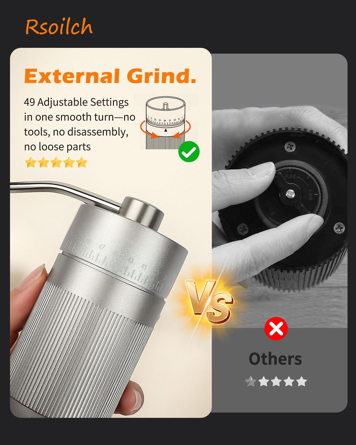 Manual Stainless Steel Conical Burr Coffee Grinder L2298