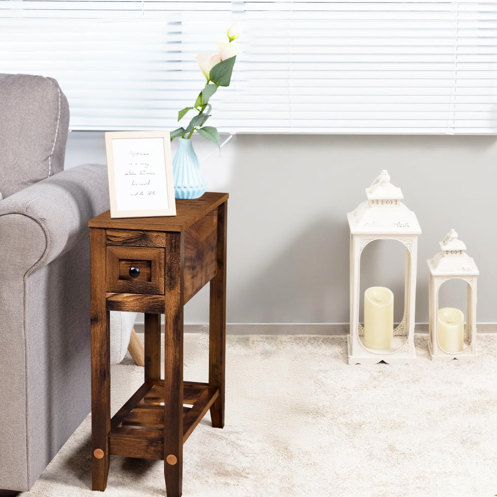 Cherry Chairside Table with Charger and Storage Cabinet A20144