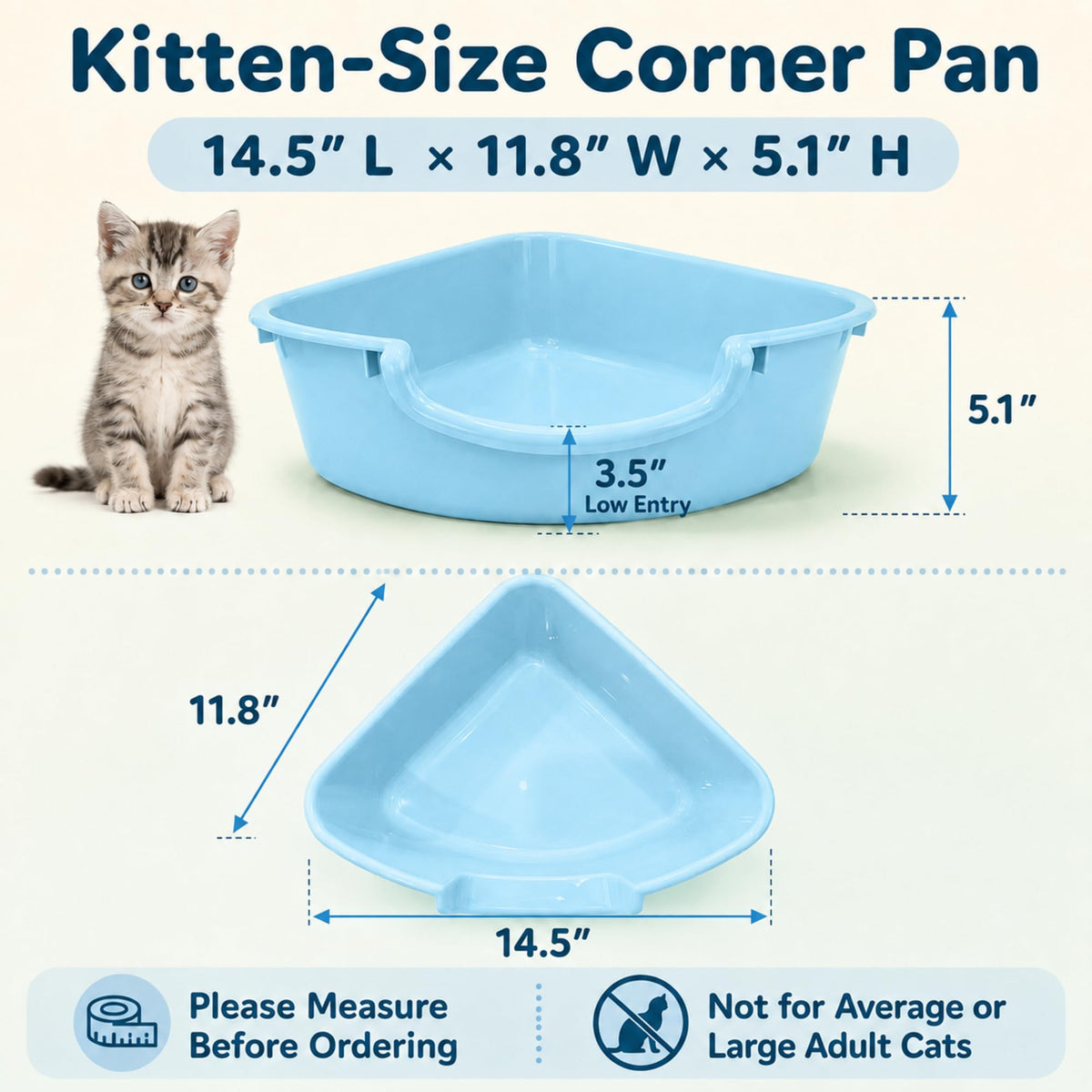 Corner Litter Box, Low Entry Kitten Litter Box E140
