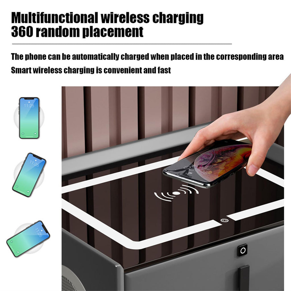 Wooden Nightstand with Wireless Charging Station, USB Port, LED Lights and Fingerprint Lock Drawers I65861