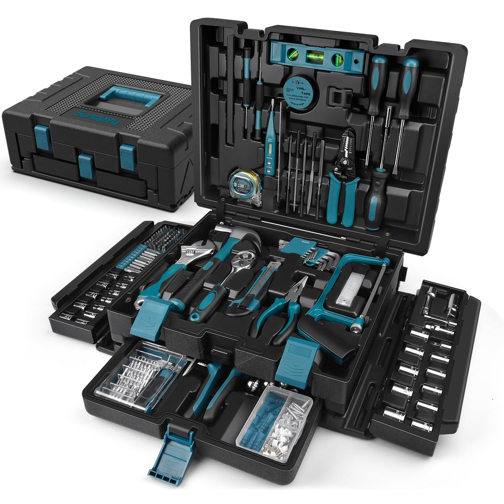 379 Pcs Portable Home and Auto Tool Kit with Drawer Blue C600