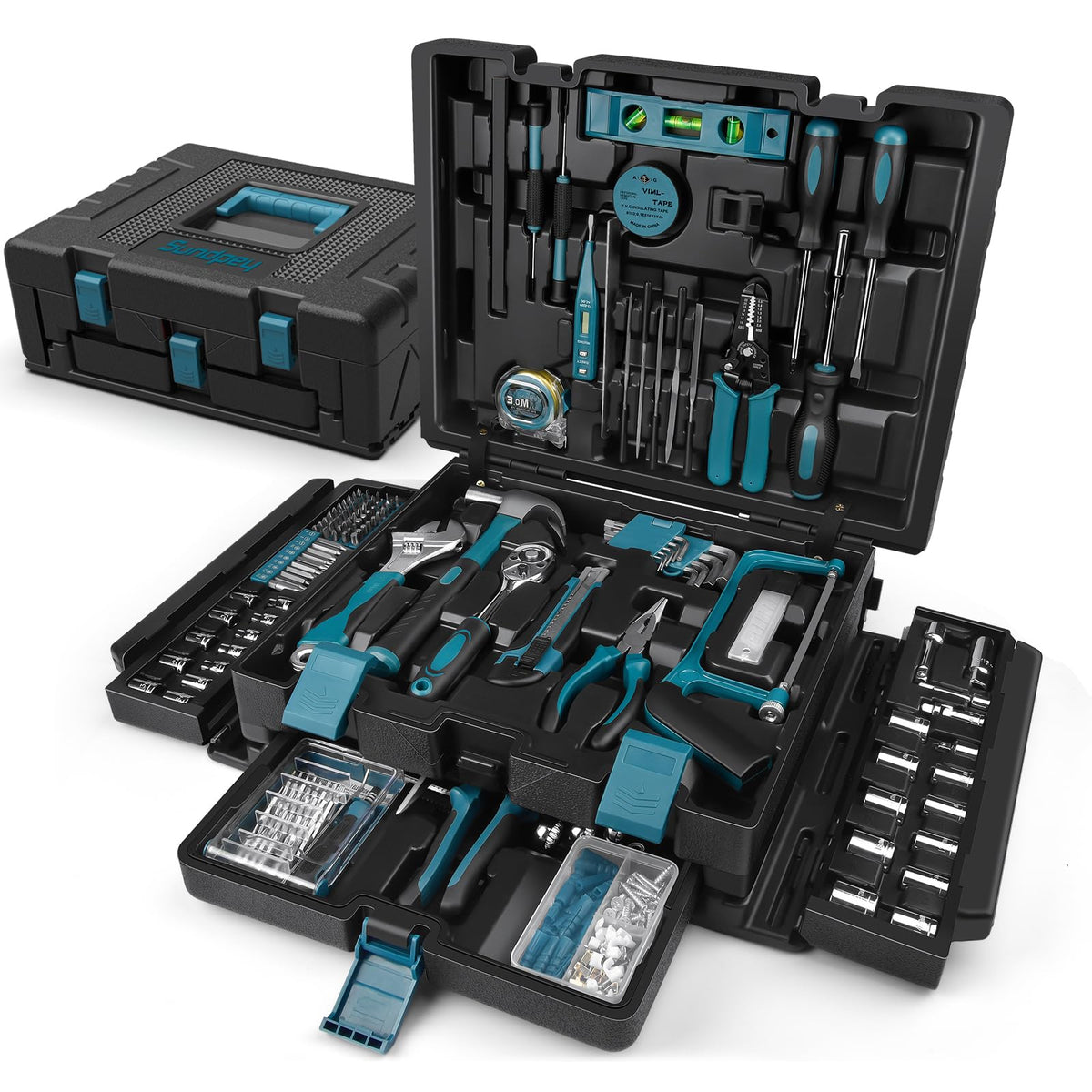 379 Pcs Portable Home and Auto Tool Kit with Drawer Blue C600