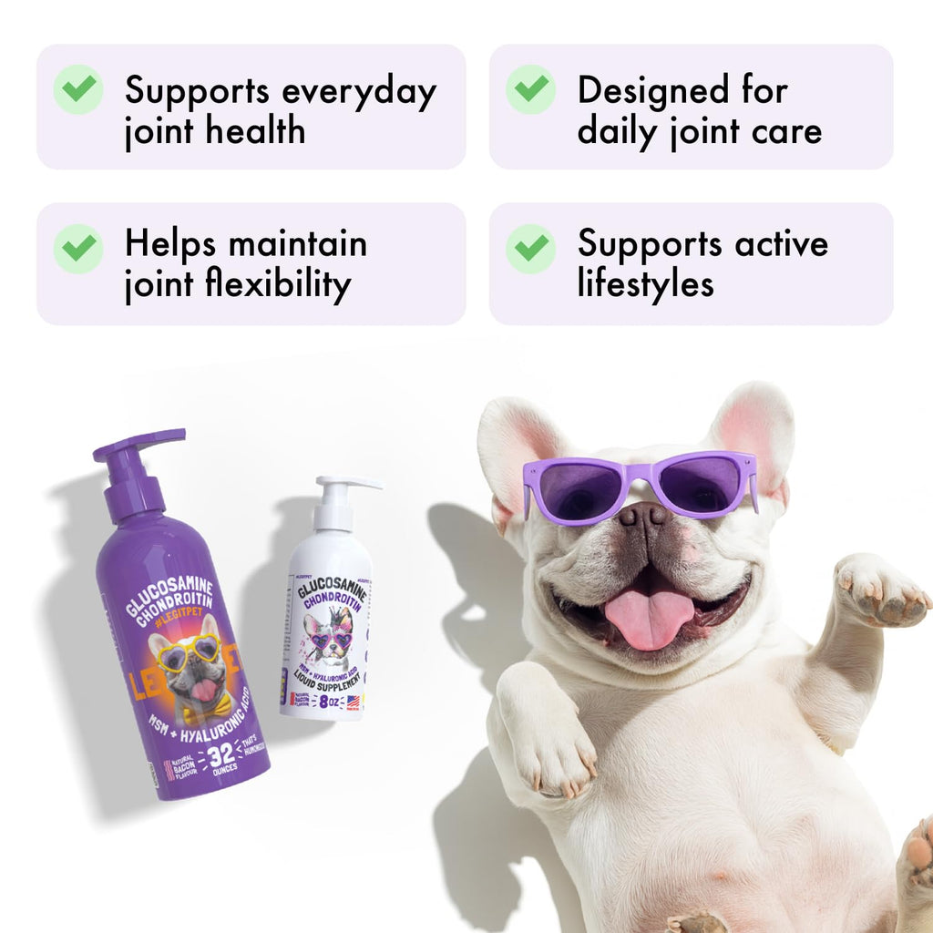 Liquid Glucosamine Chondroitin MSM Hyaluronic Acid Bacon Flavor Dog Supplement 32 oz Y42953