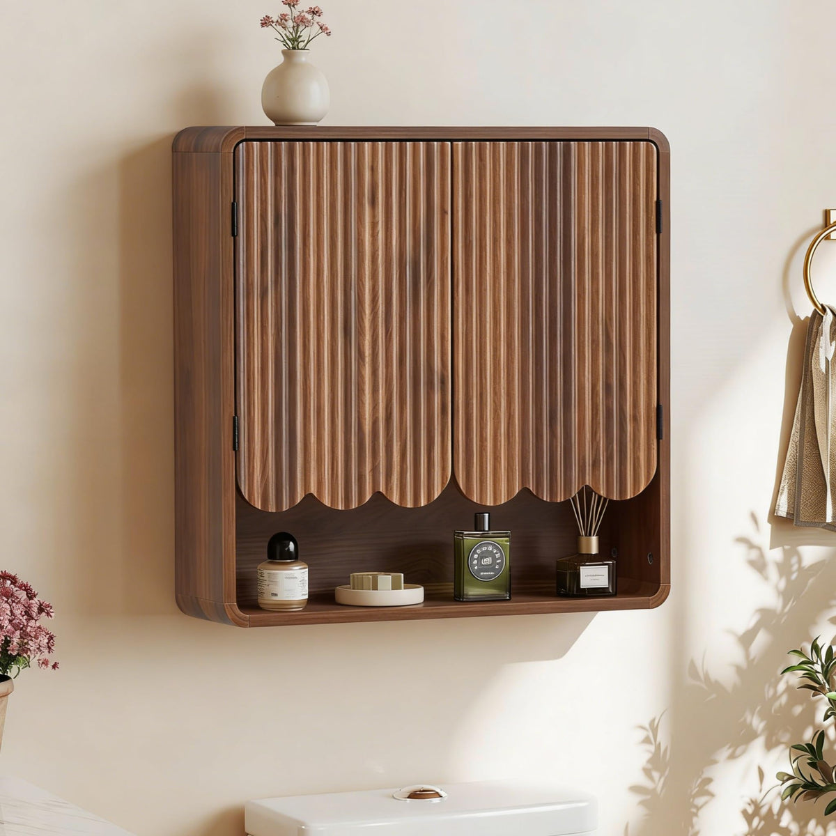 Walnut Fluted Bathroom Wall Cabinet K8111
