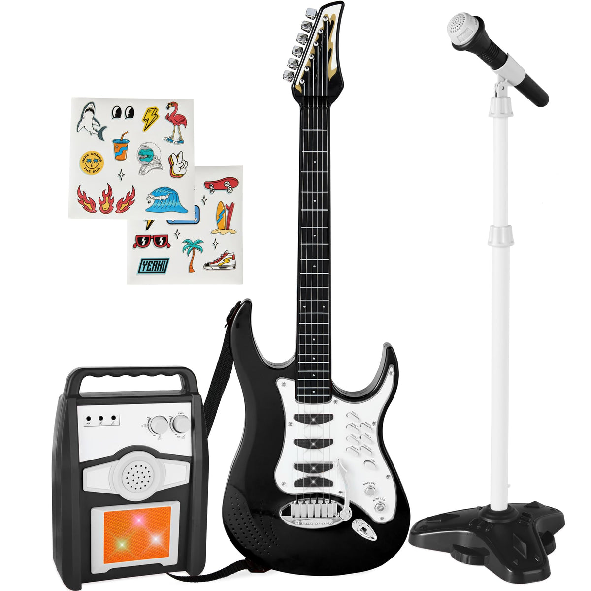 Kids Electric Guitar Set with Microphone & Amp Black M663290