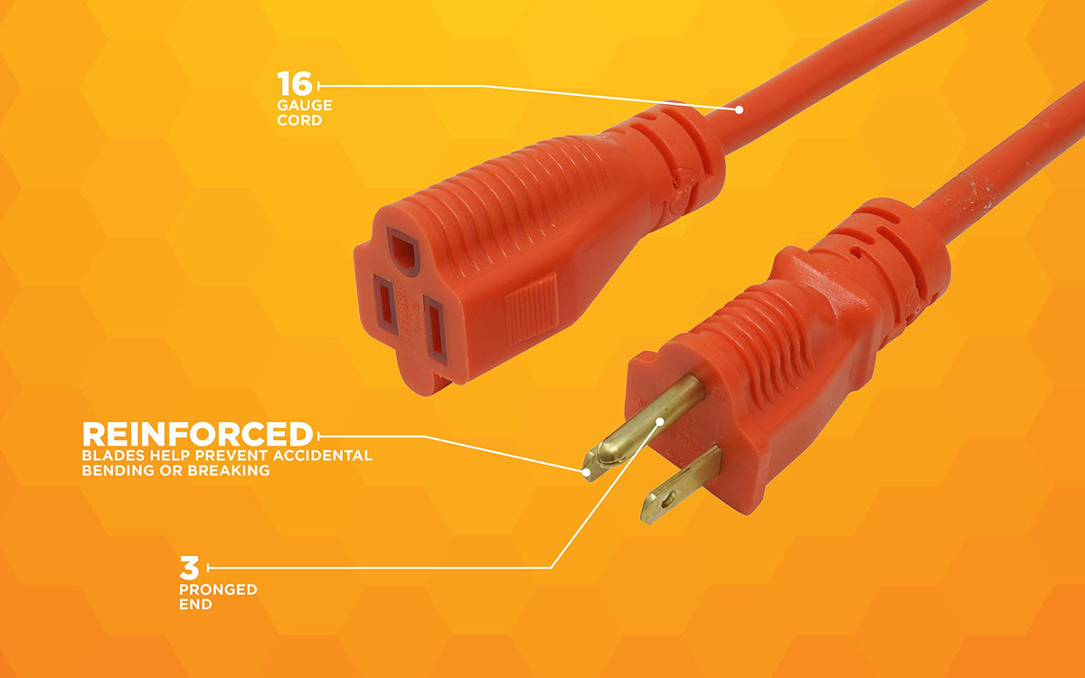 Orange 16/3 Gauge 100 Foot Extension Cord O6002