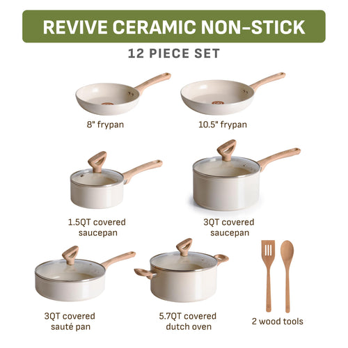 12 Piece Beige Granite Ceramic Nonstick Cookware Set R543