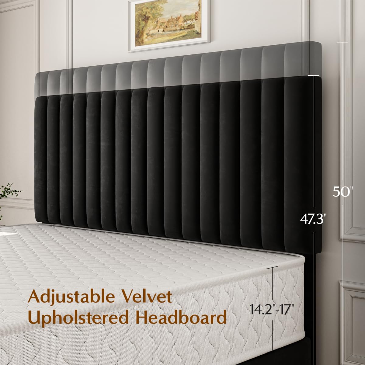 Queen Size Velvet Upholstered Platform Bed Frame with Adjustable Headboard K7926