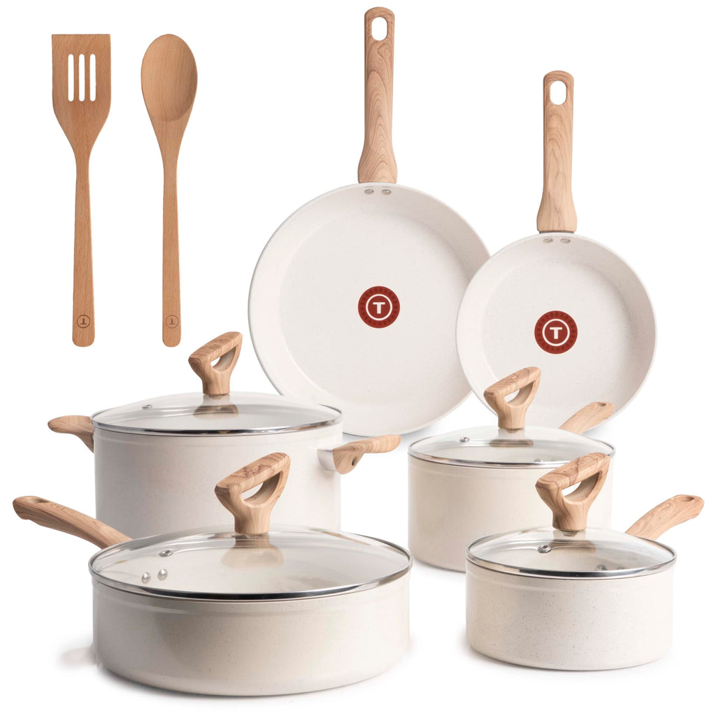 12 Piece Beige Granite Ceramic Nonstick Cookware Set R543