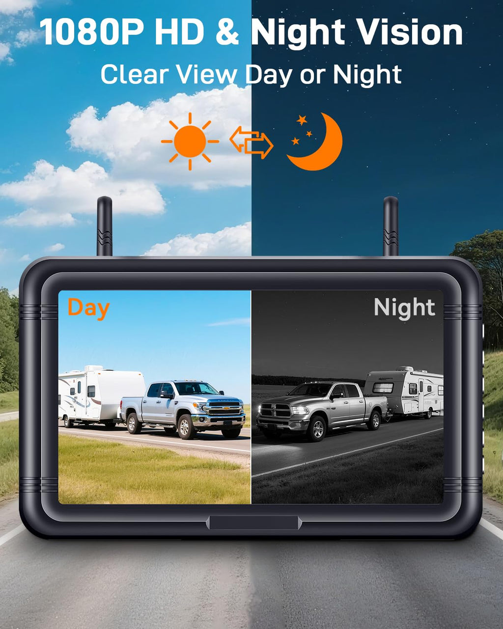Wireless Solar Magnetic Backup Camera 7-Inch DVR Monitor 1080P HD Night Vision M720438