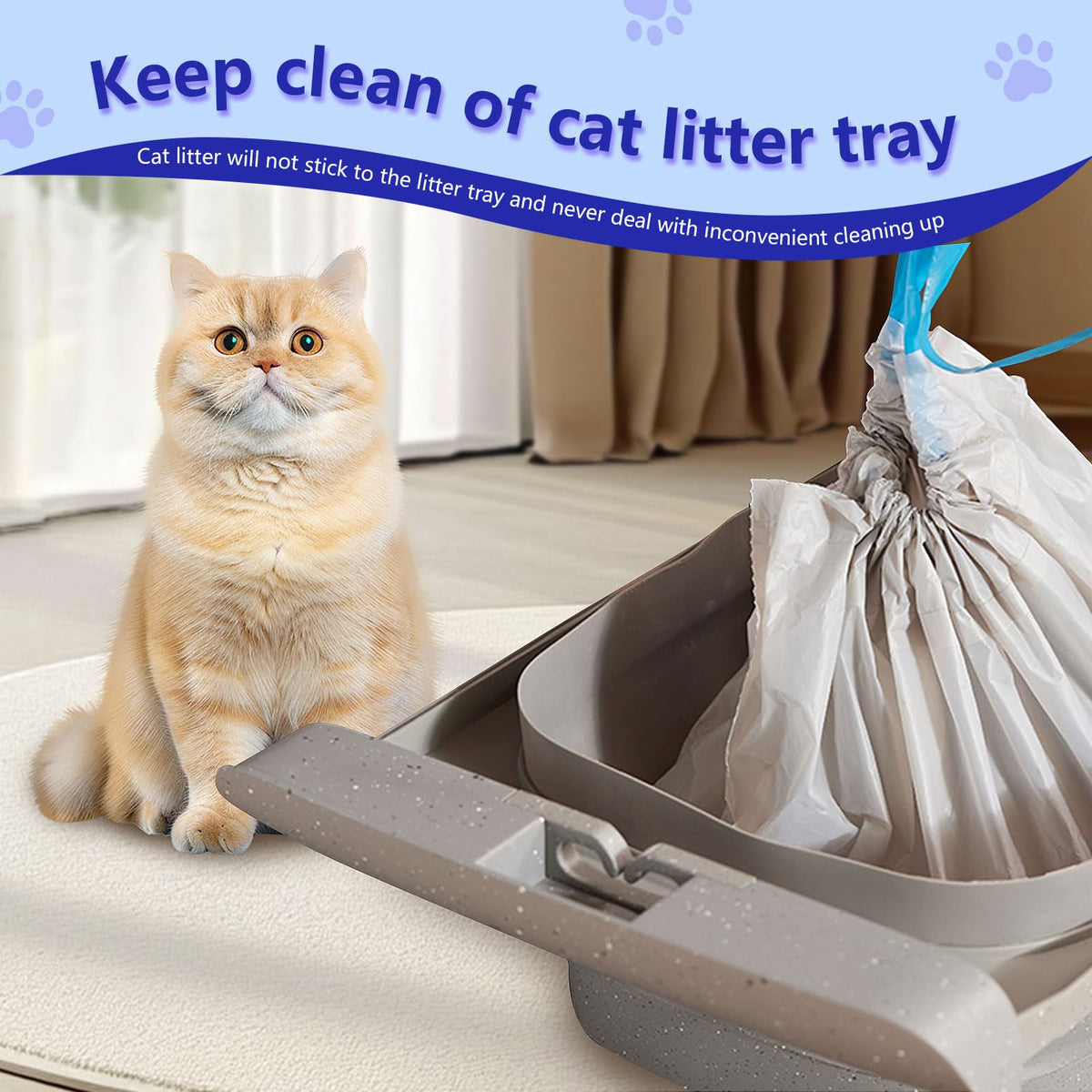 120 Count Cat Litter Box Bags, Extra Thick Heavy Duty Liners, Unscented, 27" x 13" G60489
