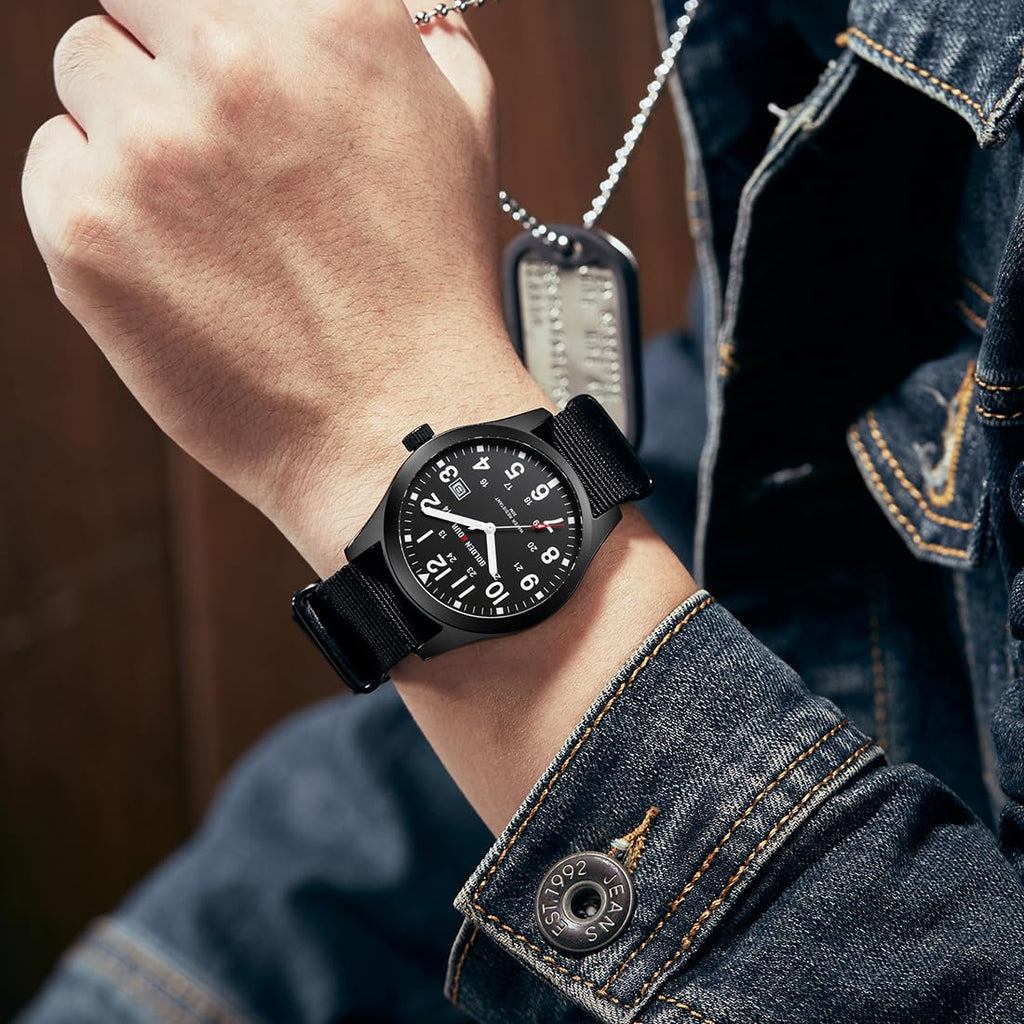 Nylon Slip-Thru Strap Watch with Military Time Easy Read Dial Glowing Hands C739936