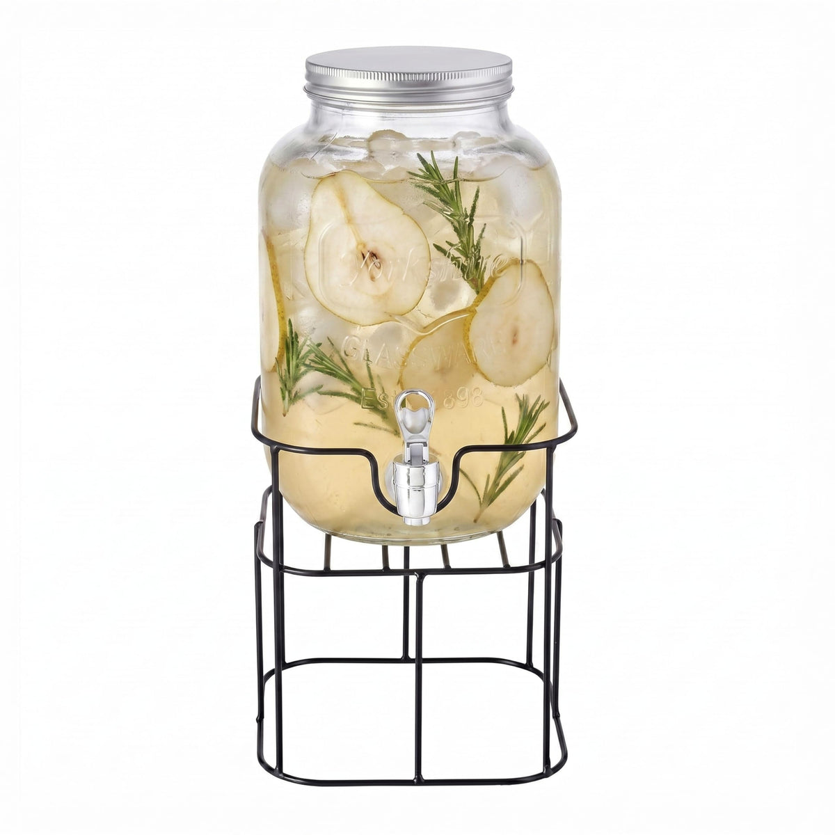 Mason Jar Glass Beverage Dispenser with Metal Stand, 1 Gal U45353