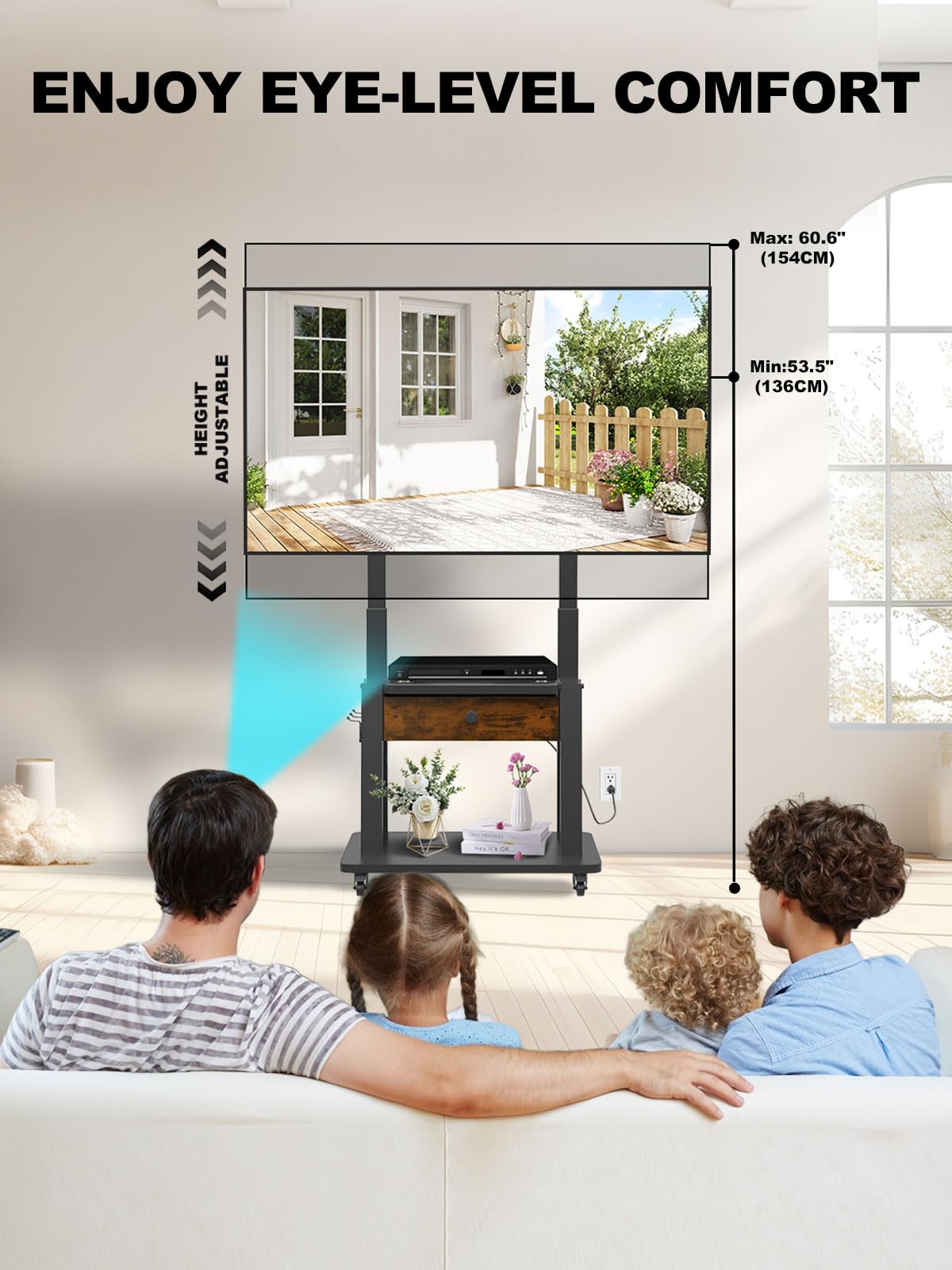 Rolling TV Stand with Power Outlet and Fabric Drawer for 32-75 Inch Flat/Curved Screen Z46842