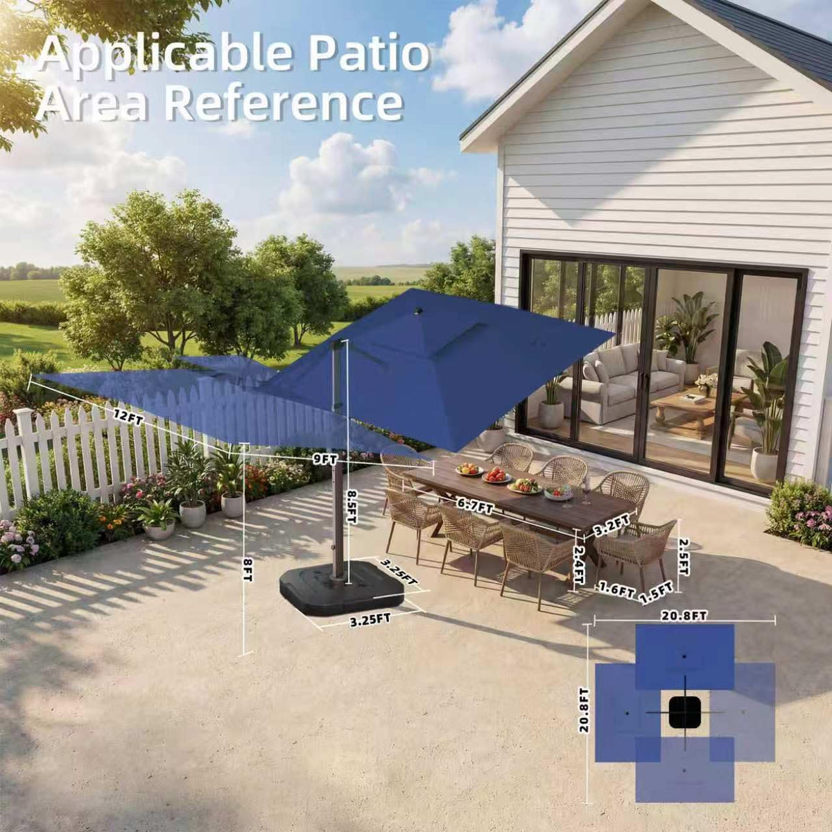 9' X 12' Patio Cantilever Umbrella with Base and LED Lights Y8274