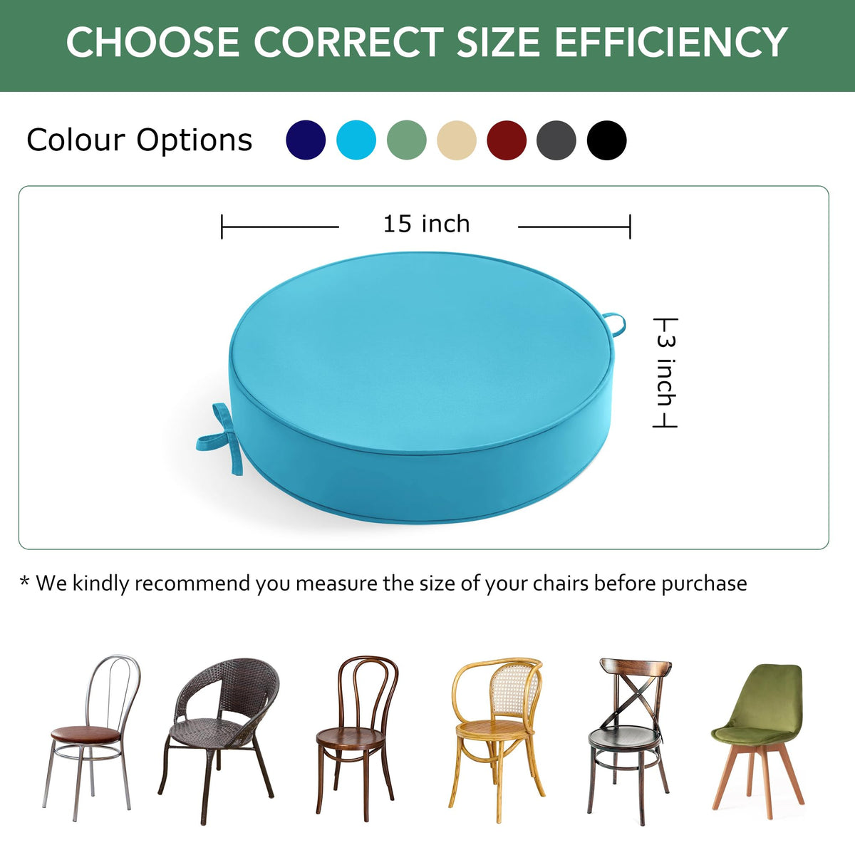 15" Round Waterproof Fade Resistant Chair Cushions Set of 2 M1170