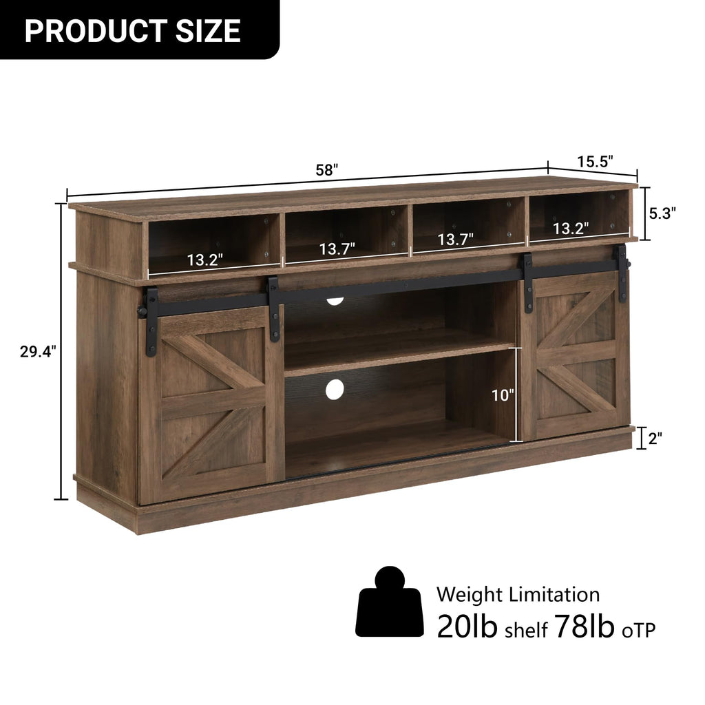 Natural Brown Wood TV Stand with Sliding Barn Door R9490