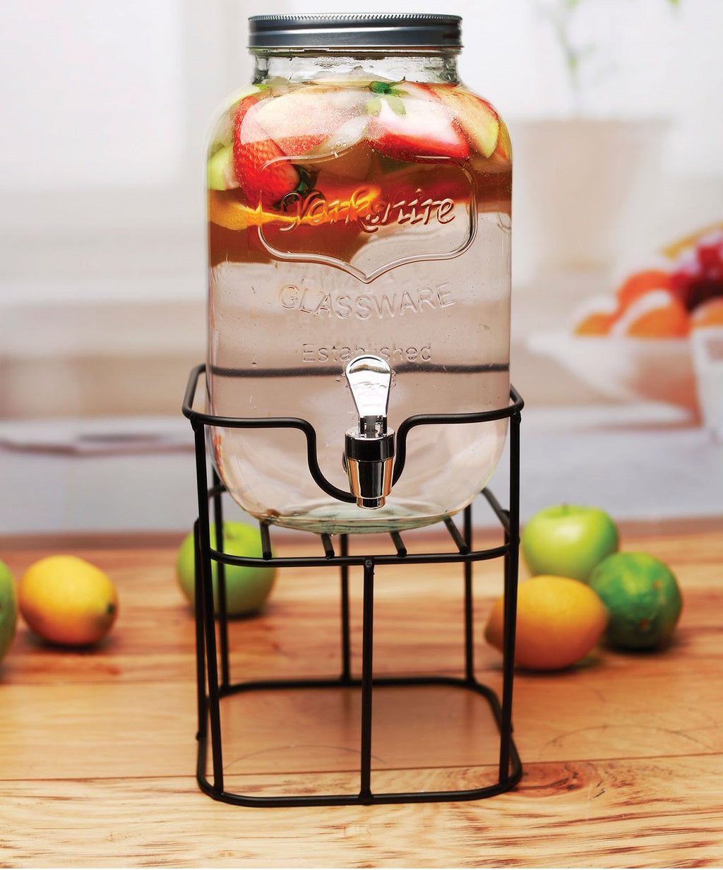 Mason Jar Glass Beverage Dispenser with Metal Stand, 1 Gal U45353