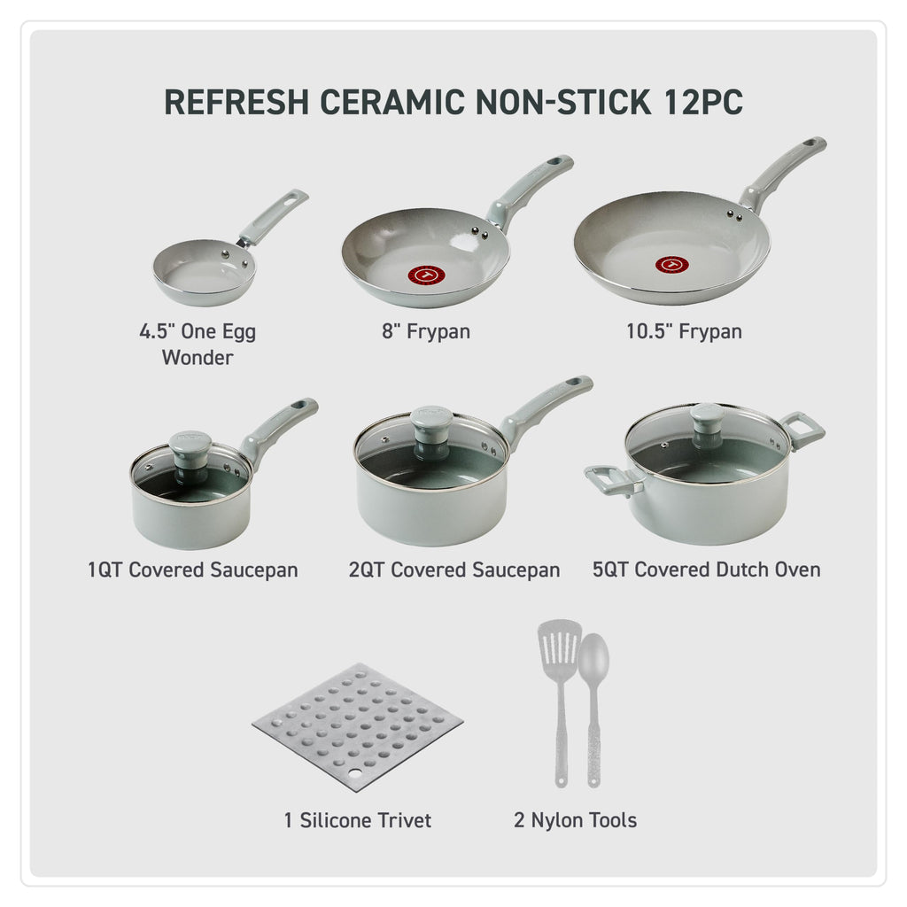 Ceramic Nonstick Pots and Pans Set, 12-Piece, Moon Grey K13537