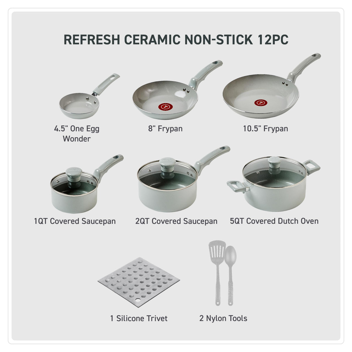 Ceramic Nonstick Pots and Pans Set, 12-Piece, Moon Grey K13537