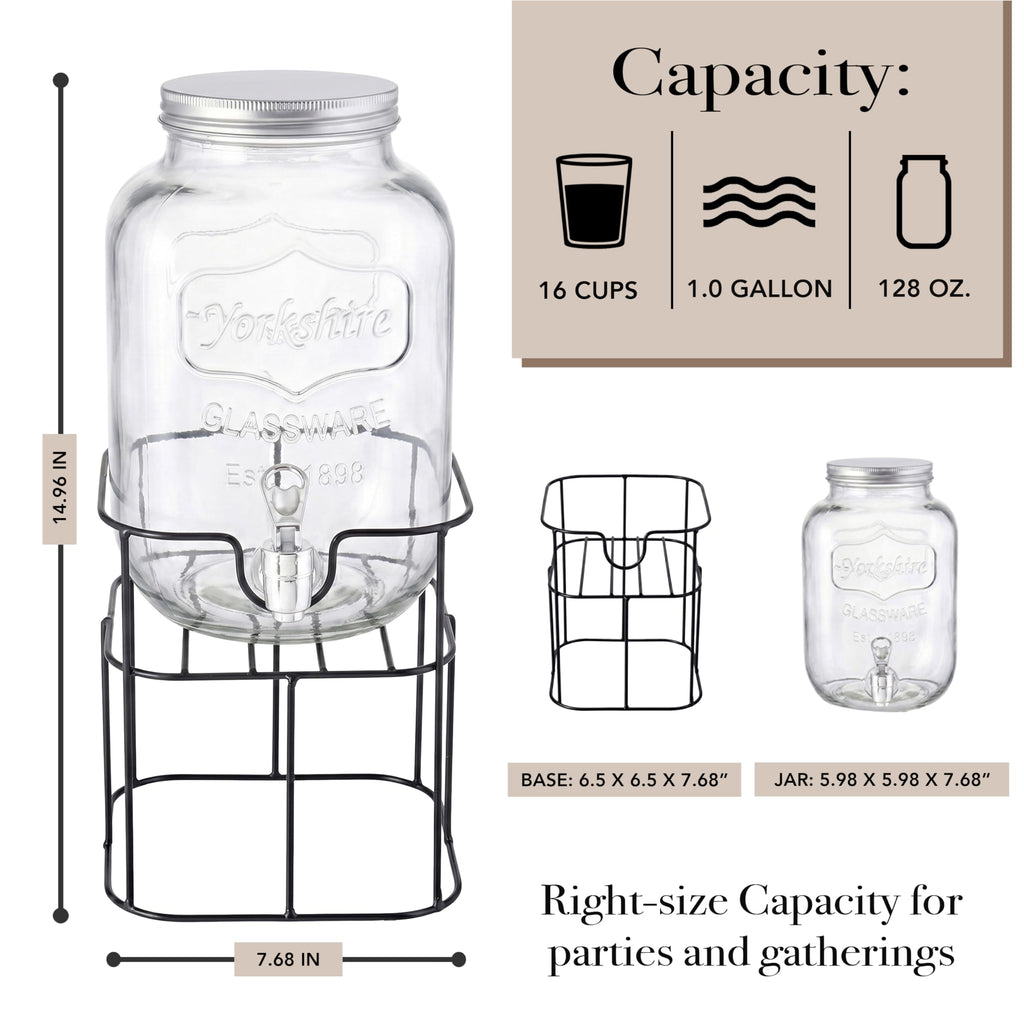 Mason Jar Glass Beverage Dispenser with Metal Stand, 1 Gal U45353