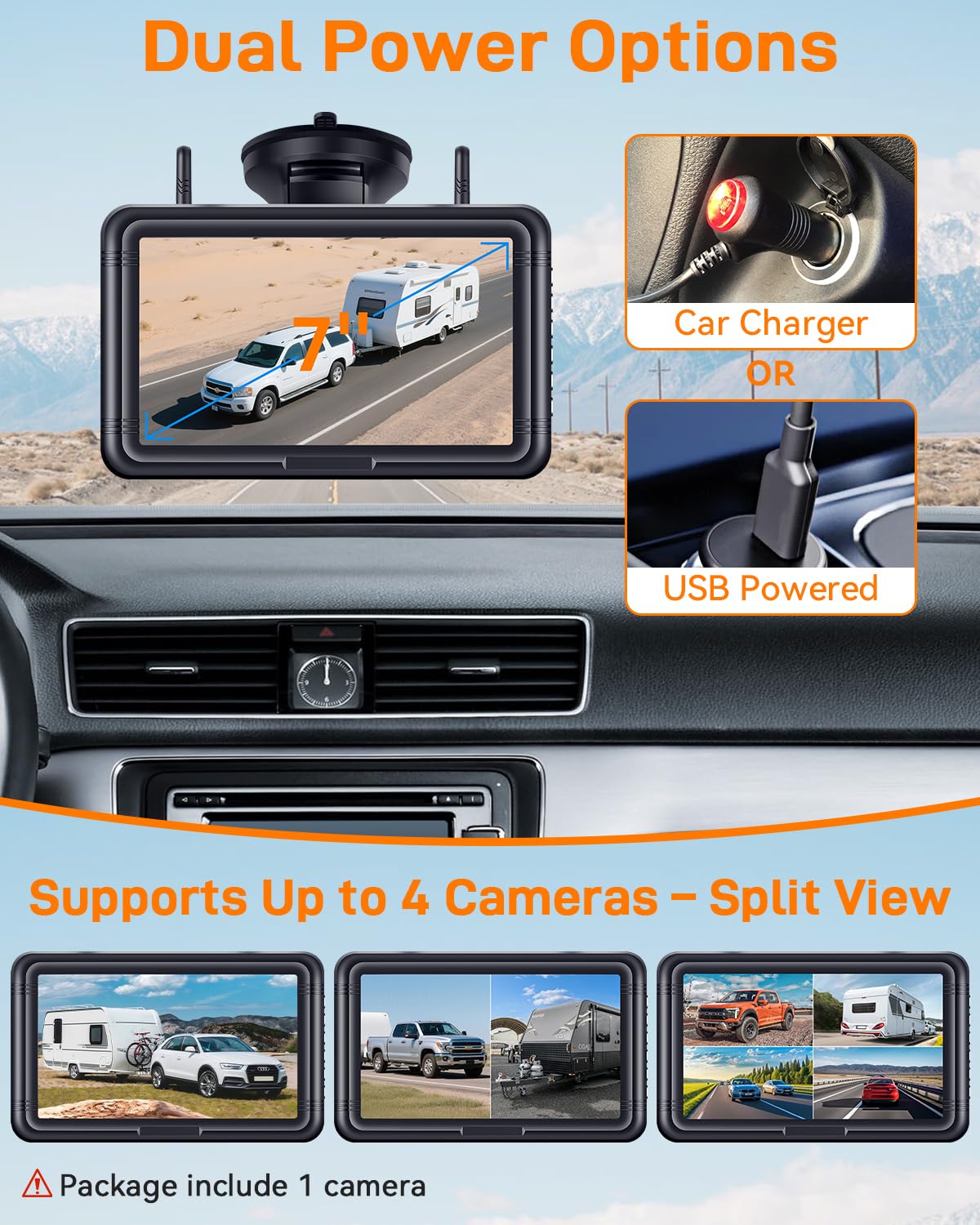 Wireless Solar Magnetic Backup Camera 7-Inch DVR Monitor 1080P HD Night Vision M720438