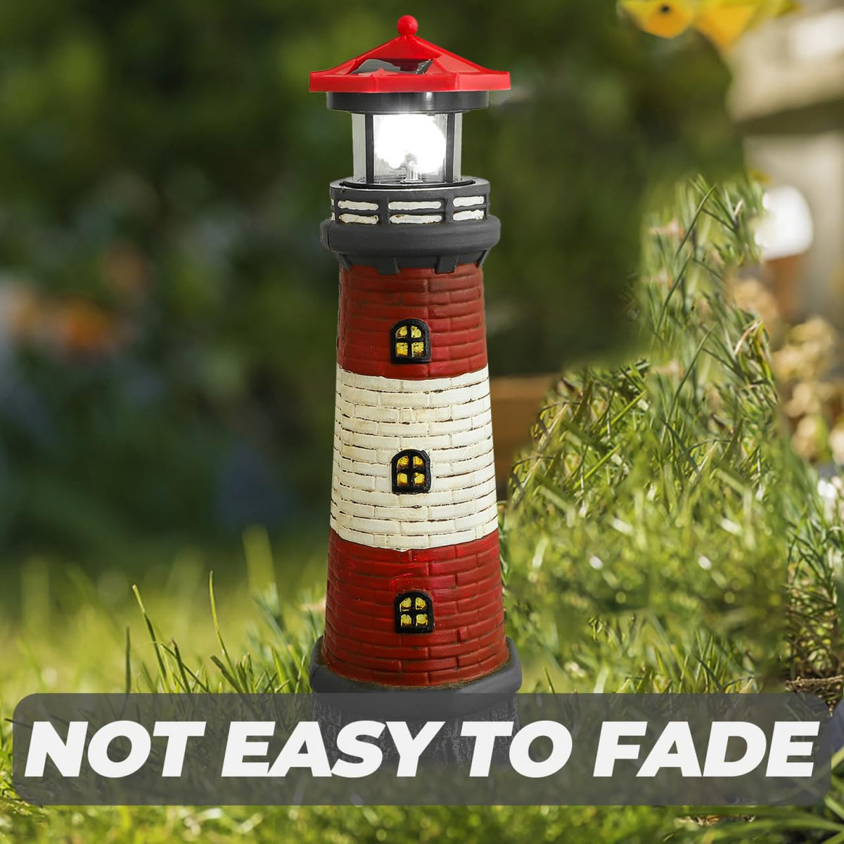 Solar Lighthouse with Rotating LED Lights 15 Inch Tall U78048