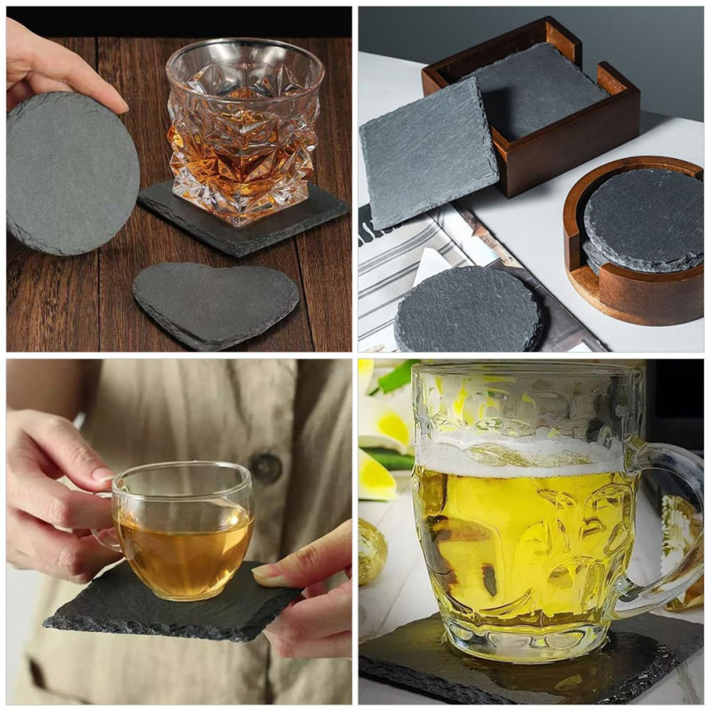 Black Natural Stone Cup Coaster Set W2679
