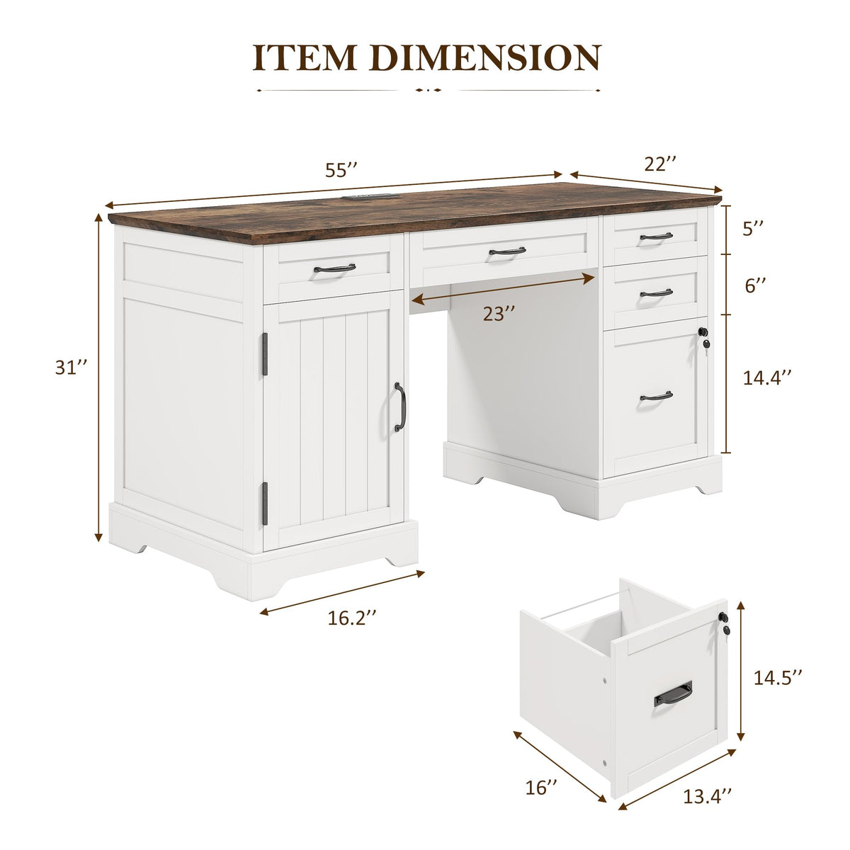 55'' White Farmhouse Desk with Drawers I33866