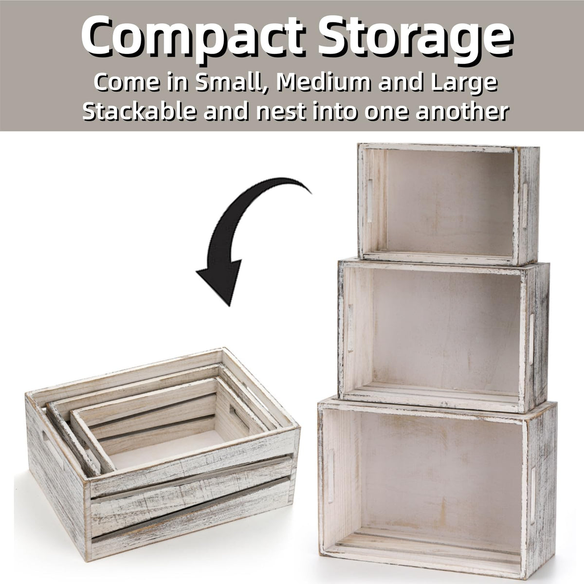 3 Pack Wooden Storage Crates with Handles A802