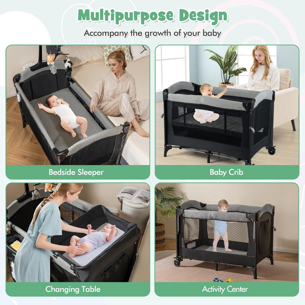 6-in-1 Pack and Play with Bassinet and Changing Table, Black C7744