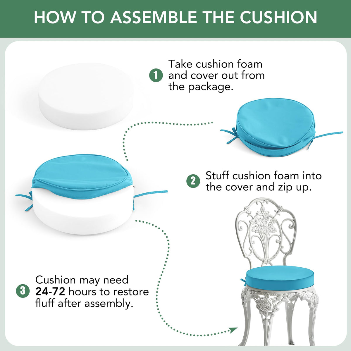 15" Round Waterproof Fade Resistant Chair Cushions Set of 2 M1170