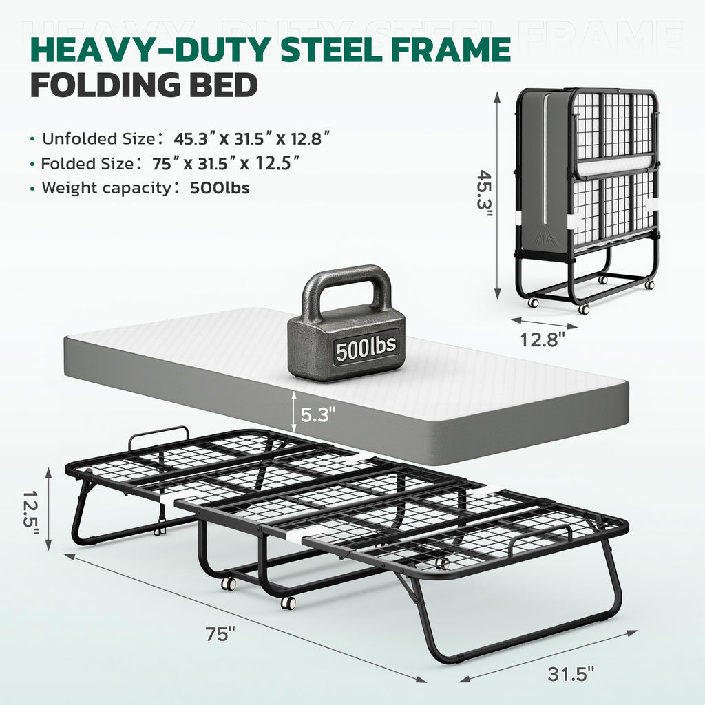 Folding Bed with Mattress Metal Frame Cot Size S365309