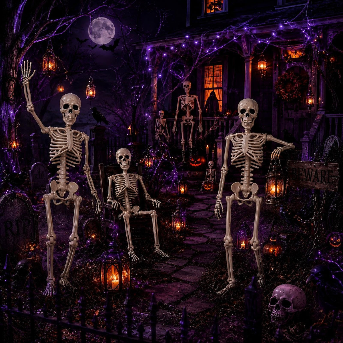 5.4 ft Posable Halloween Skeleton with Movable Joints F573374
