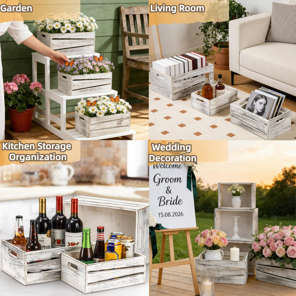 3 Pack Wooden Storage Crates with Handles A802
