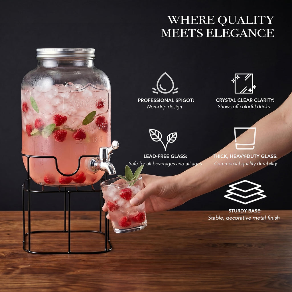 Mason Jar Glass Beverage Dispenser with Metal Stand, 1 Gal U45353