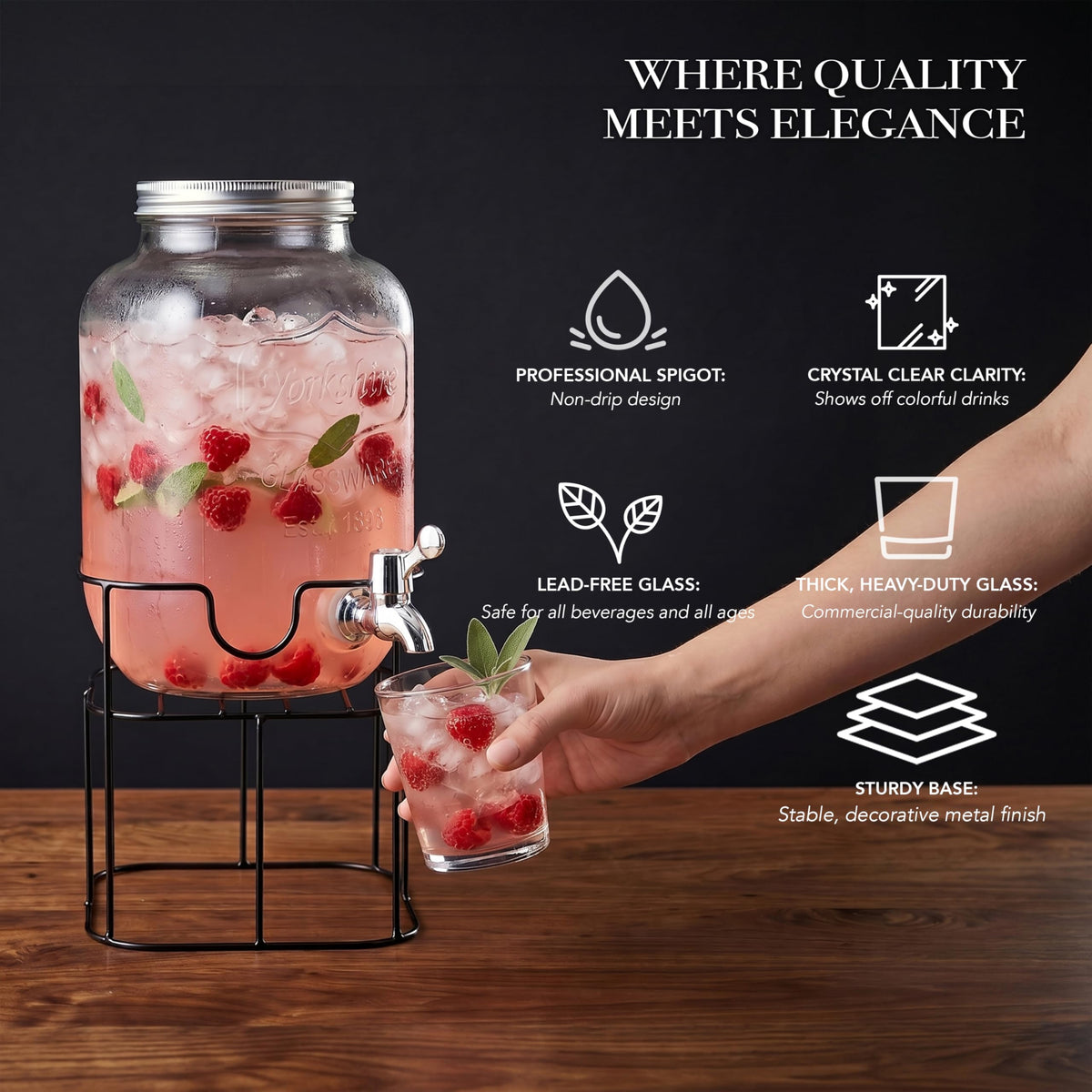 Mason Jar Glass Beverage Dispenser with Metal Stand, 1 Gal U45353