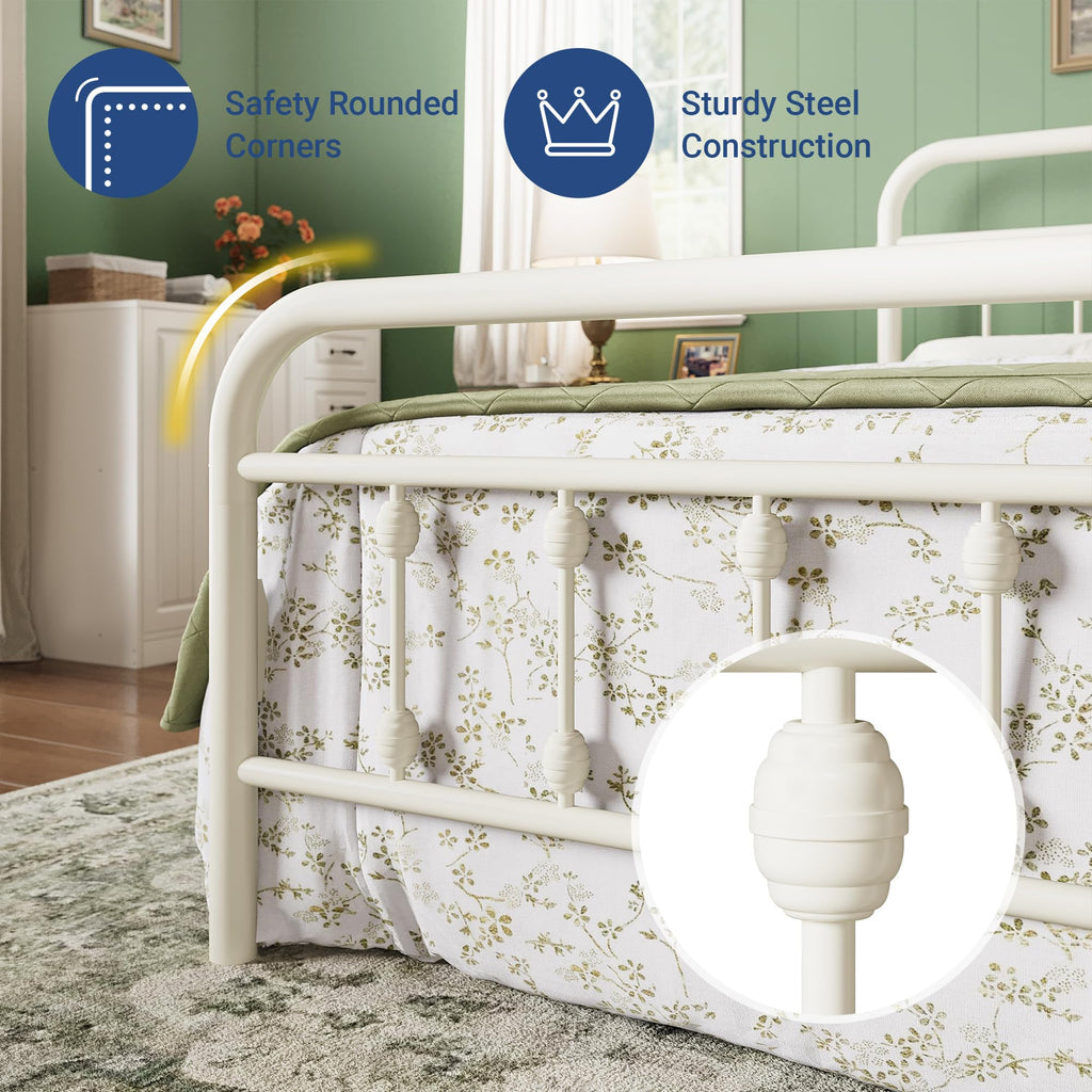 14 Inches Full Size Off White Metal Platform Bed Frame K127