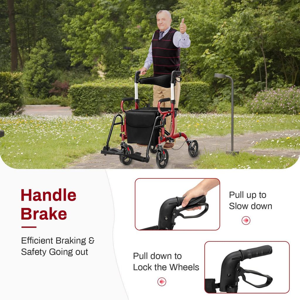2 in 1 Folding Rollator Walker with Seat and 8" Wheels N613