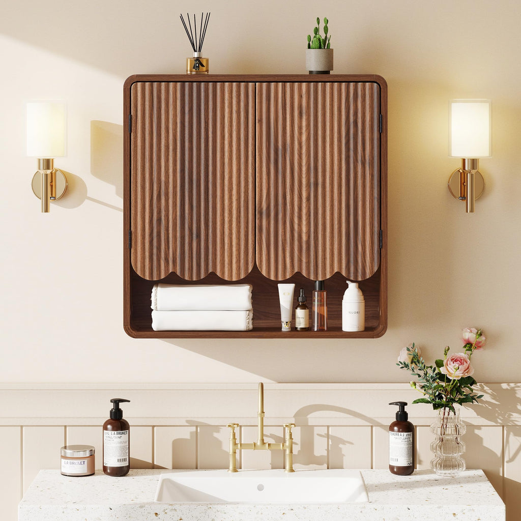Walnut Fluted Bathroom Wall Cabinet K8111