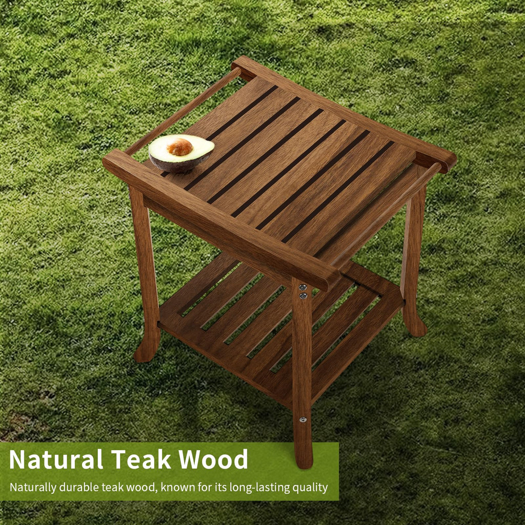 Teak Waterproof Shower Bench with Storage Shelf E925