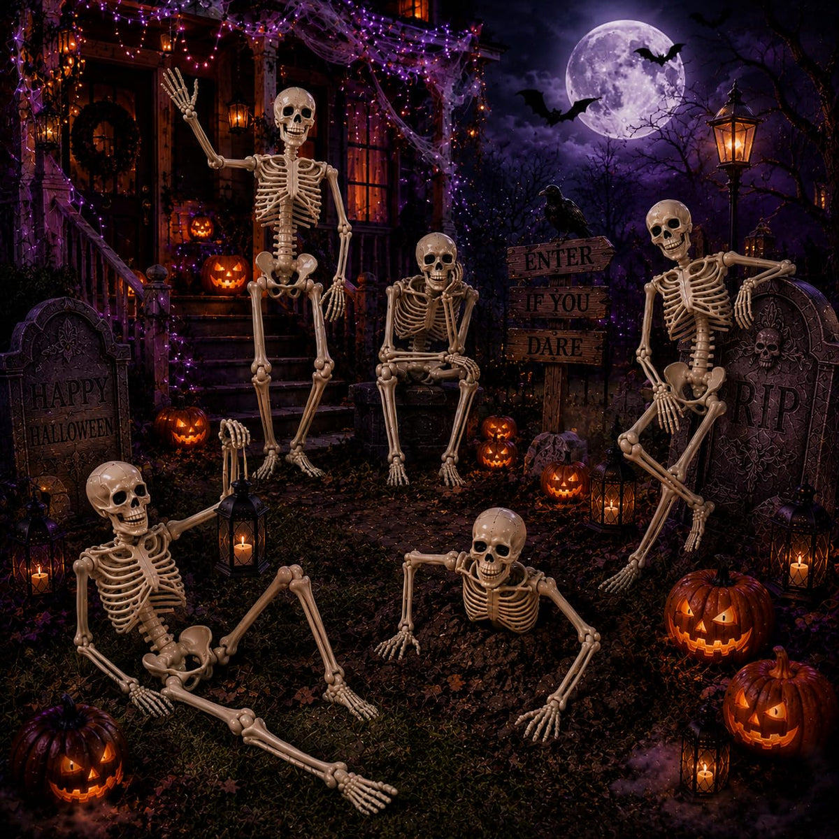 5.4 ft Posable Halloween Skeleton with Movable Joints F573374