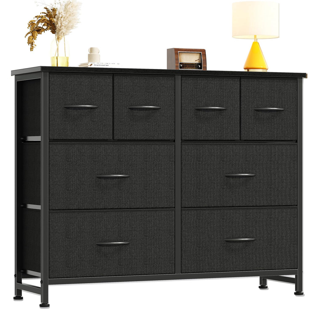 Black 8 Fabric Drawer Dresser with Wood Top W932