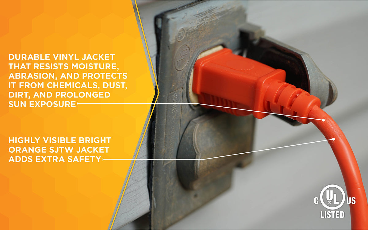 Orange 16/3 Gauge 100 Foot Extension Cord O6002