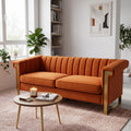 Orange Velvet Sofa with Gold Metal Legs I8968