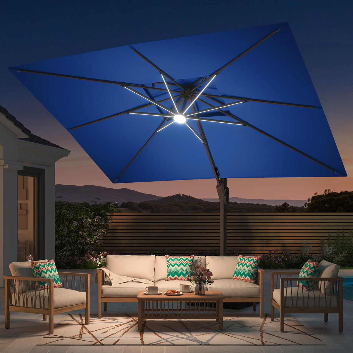 9' X 12' Patio Cantilever Umbrella with Base and LED Lights Y8274