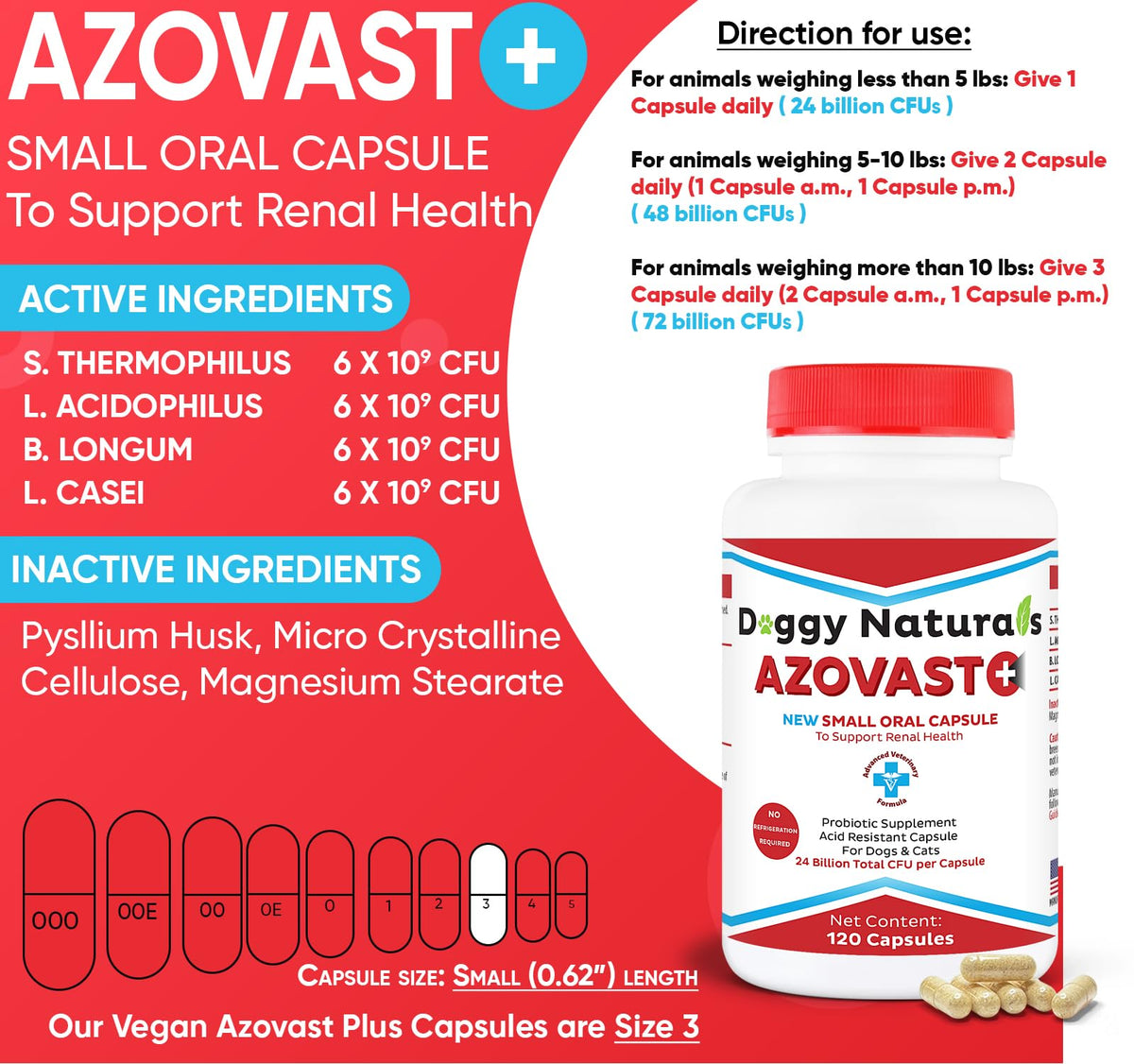 Kidney Probiotic Supplement for Dogs Cats 24 Billion CFU 120 Caps E83849